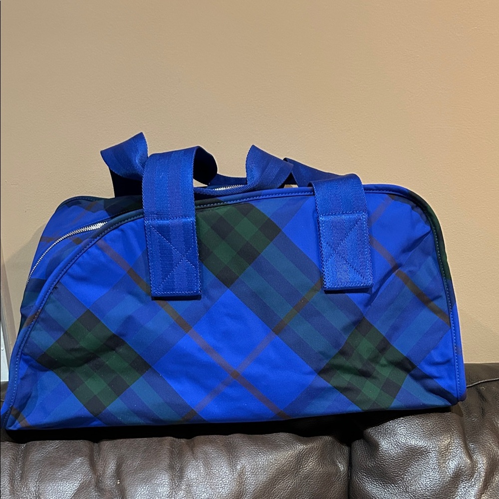 Burberry Blue and Green Check Duffel Bag Brand New